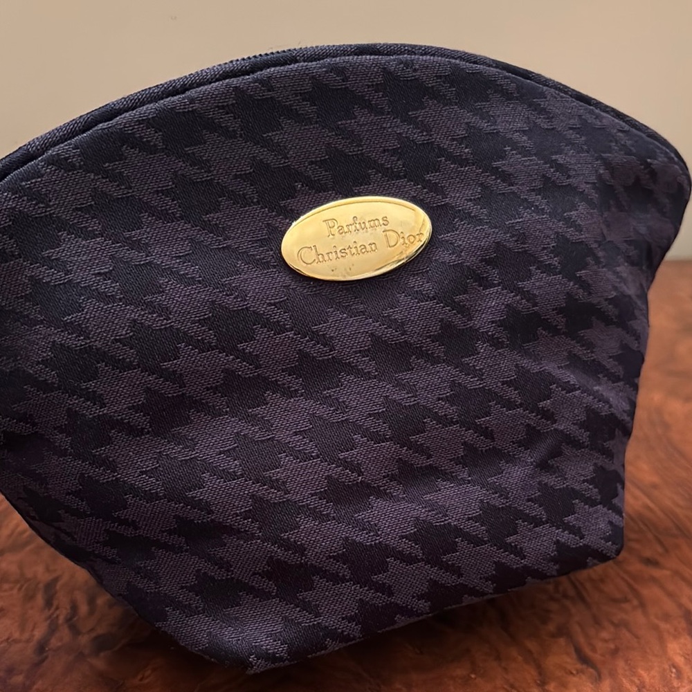 Dior Cosmetic Pouch Navy with Gold Embossed Logo